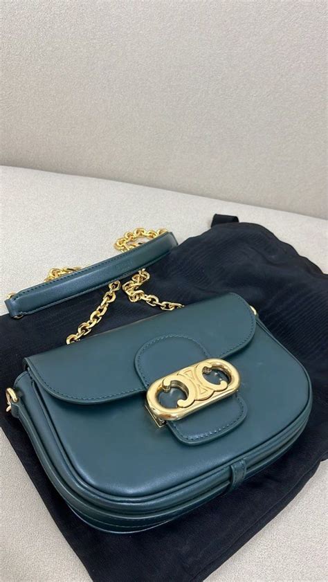 celine small triomphe maillon bag in dark green|Triomphe Maillon leather crossbody bag .